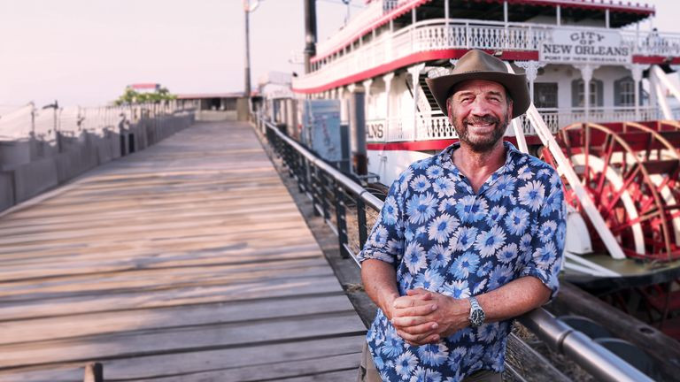 Nick Knowles on a boat in New Orleans
